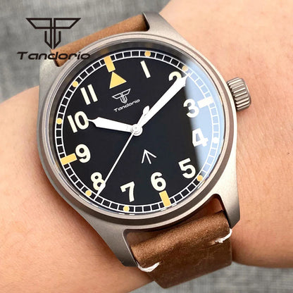 Tandorio Titanium NH35A 39mm Automatic Pilot Dive Watch for Men 20BAR Sapphire Ultralight Waterproof Wristwatch Green Luminous