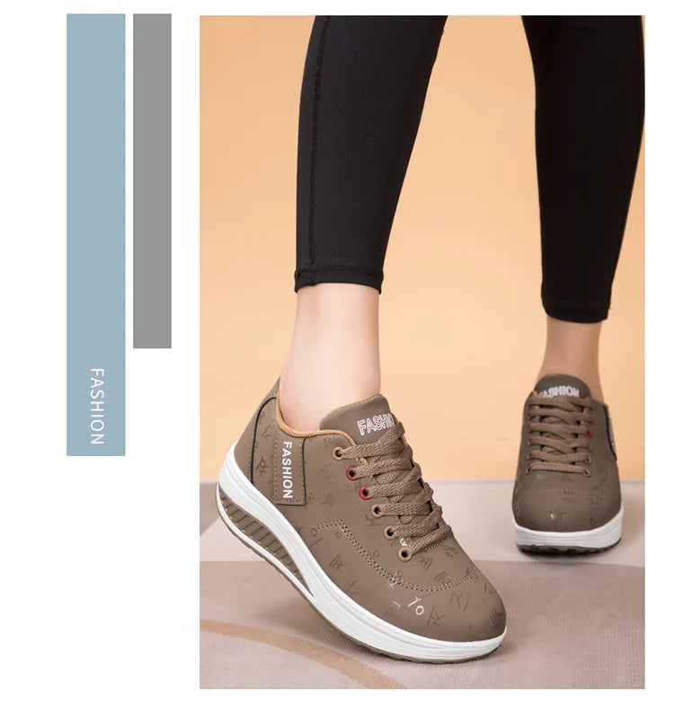 Scarpe casual da donna per l'outdoor con suola spessa e tacco oscillante, scarpe sportive alla moda con plateau, taglia 42, suola piatta, per camminata e corsa
