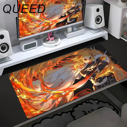 Schreibtischunterlage für Computer und Tastatur, Anime-Mauspad, Kawaii-Mädchen, 900x400mm, Gummi, rutschfest, Demon Slayers, XL
