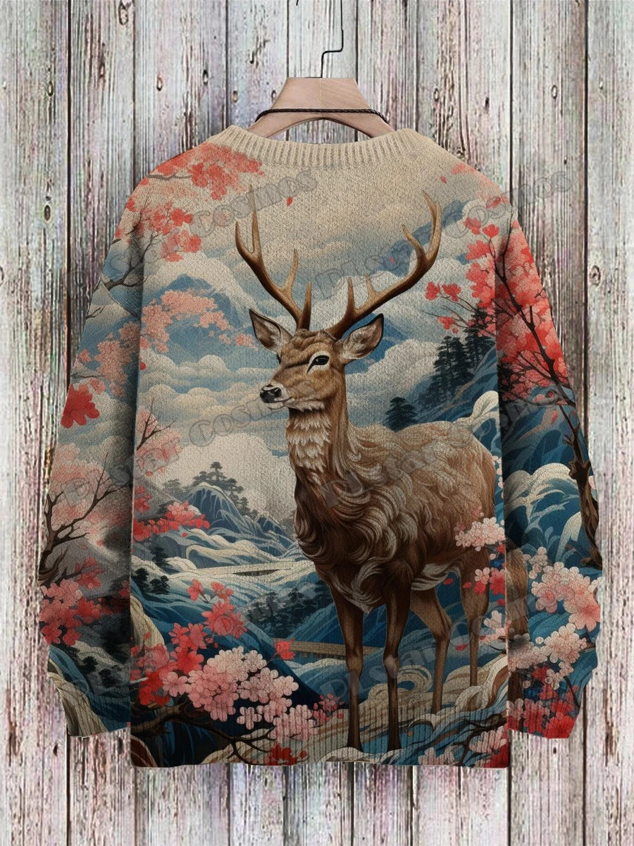 PLstar Cosmos Retro Dragon & Deer Art Pattern 3D Printed Mens Knitted Pullover Winter Unisex Casual Knit Pullover Sweater ZZM118