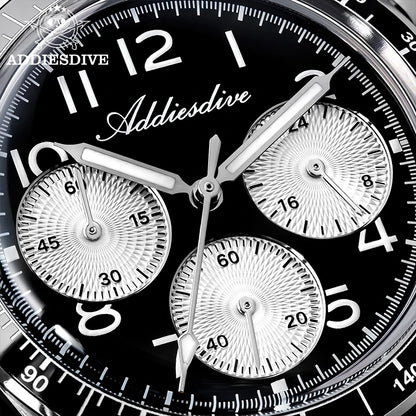 ADDIESDVIE Men Watch Reloj Hombre 10Bar Waterproof AD2517 BGW9 Super Luminous 316L Stainless Steel VK63 Chronograph Quartz Watch