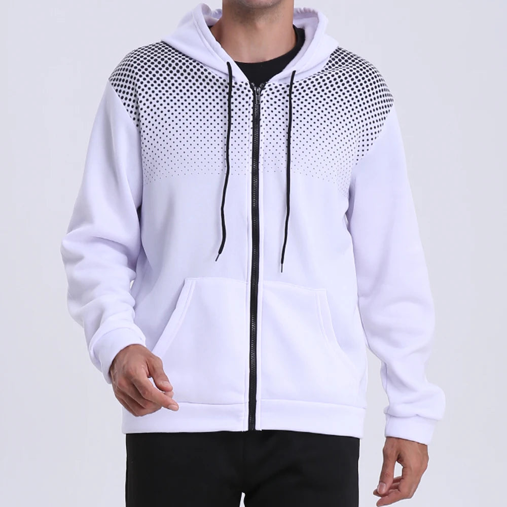 Men's Zip Up Hoodie Pocket Polka Dot Print Hooded Sweatshirt Sport Outdoor Casual Slim Fit Men Spring Autumn Zipper Hoodie