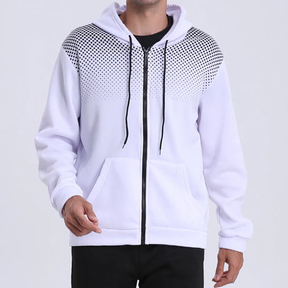 Men's Zip Up Hoodie Pocket Polka Dot Print Hooded Sweatshirt Sport Outdoor Casual Slim Fit Men Spring Autumn Zipper Hoodie