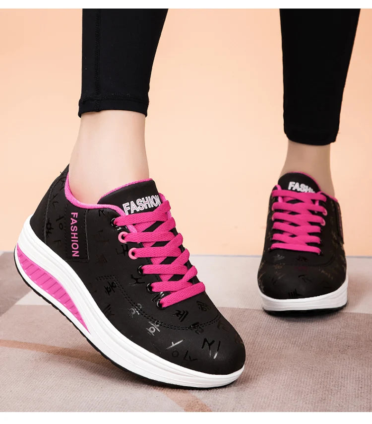 Scarpe casual da donna per l'outdoor con suola spessa e tacco oscillante, scarpe sportive alla moda con plateau, taglia 42, suola piatta, per camminata e corsa