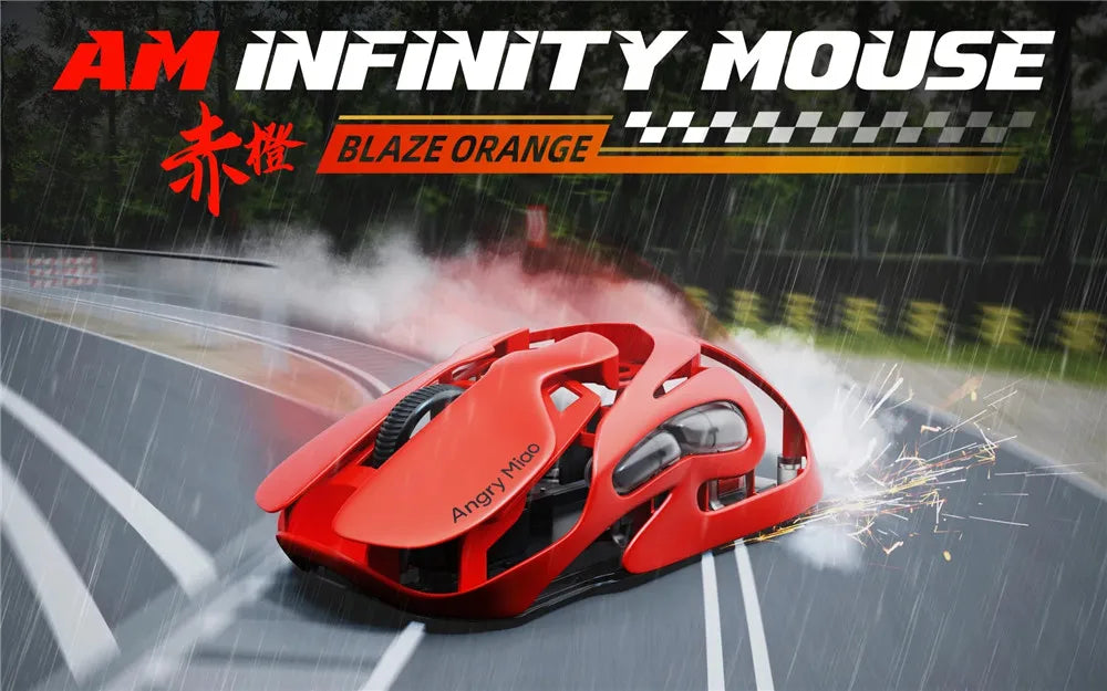 Mouse de gaming wireless Angry Miao Infinity, metalic, ultraușor, cu carcasă perforată, hot-swappable, PAW3950, Dual 8K, cu fir, tri-mode, portocaliu