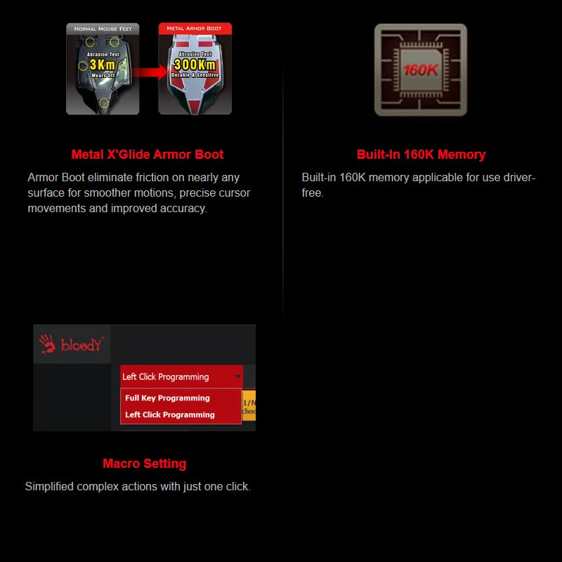 A4Tech Bloody A60 Gaming Mouse, RGB Mouse, Drag Click, 6200 CPI, 8 Macro Keys, X'Glide Metal Boot, 1000 Hz Adjustable