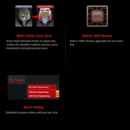 A4Tech Bloody A60 Gaming Mouse, RGB Mouse, Drag Click, 6200 CPI, 8 Macro Keys, X'Glide Metal Boot, 1000 Hz Adjustable