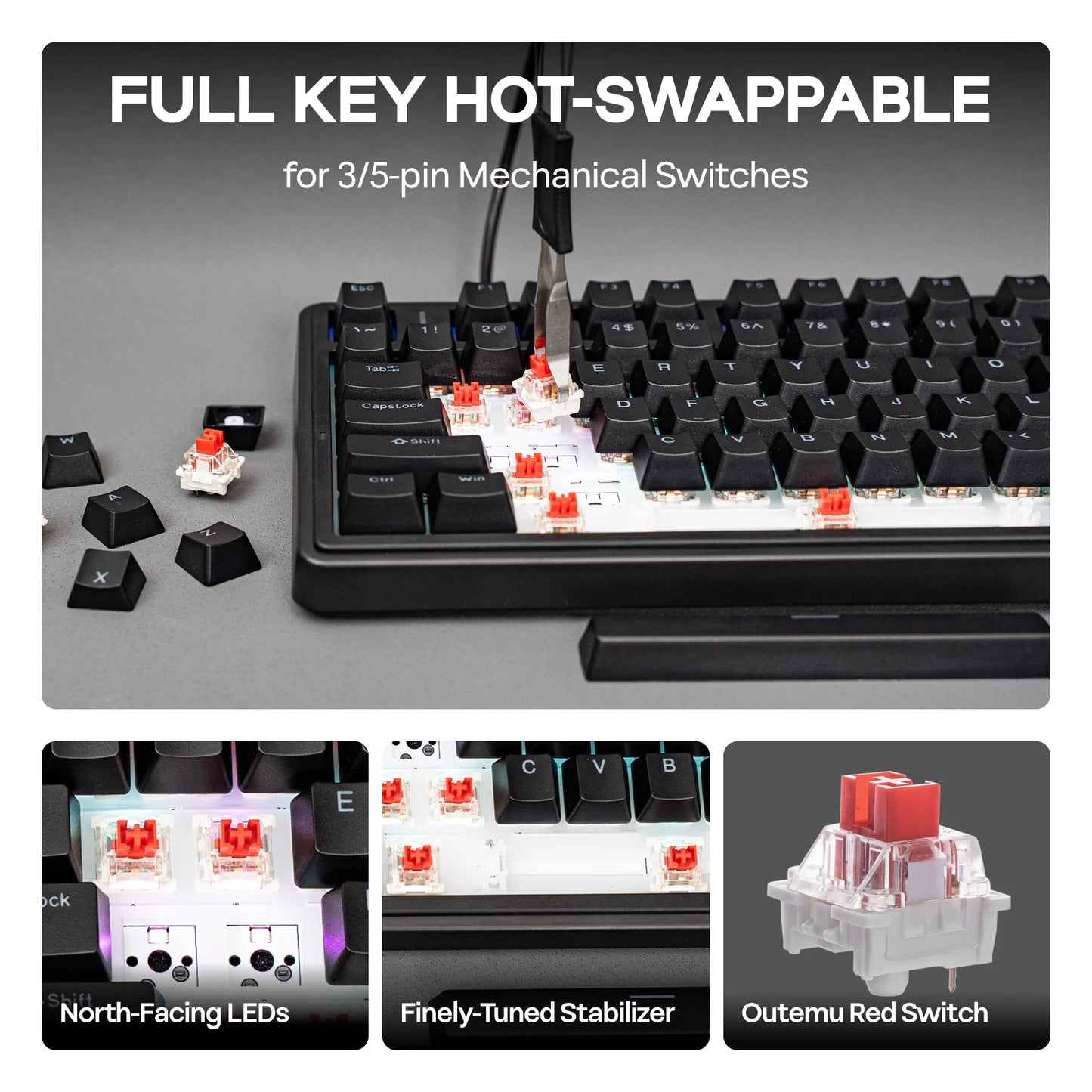Tastiera meccanica EPOMAKER x AULA F75 solo cablata 75% layout ANSI US con gasket, hot-swap e manopola per Mac/WIN/Android
