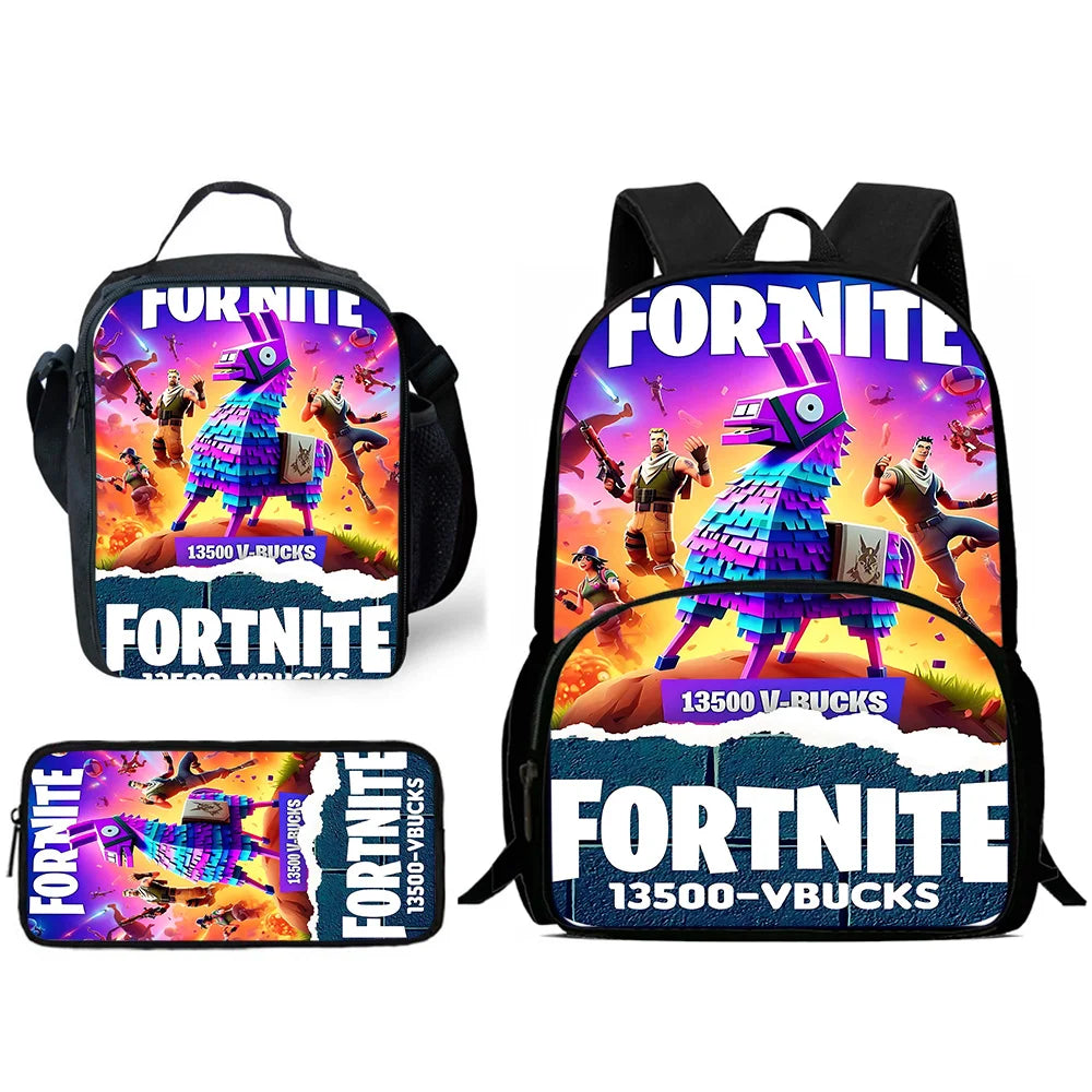 Classic Game FortniteS Child Backpacks Lunch Bag Pencil Case Pupil Large Capacity School Bags For Boy Girl Best Gift