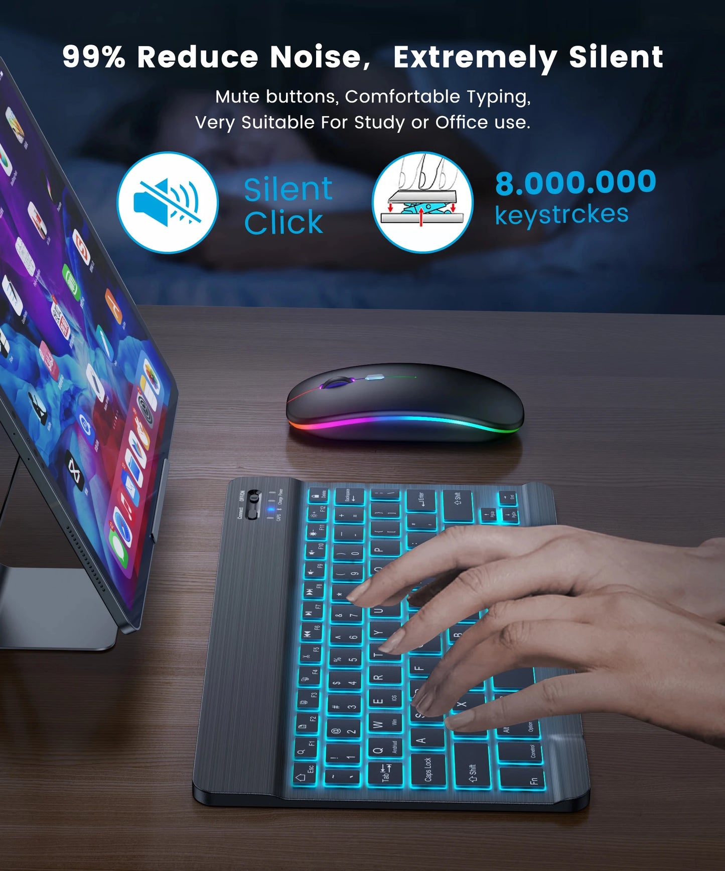Mini teclado Bluetooth RGB inalámbrico de 10 inch con retroiluminación, panel táctil y compatibilidad con IOS, Android, Windows e iPad