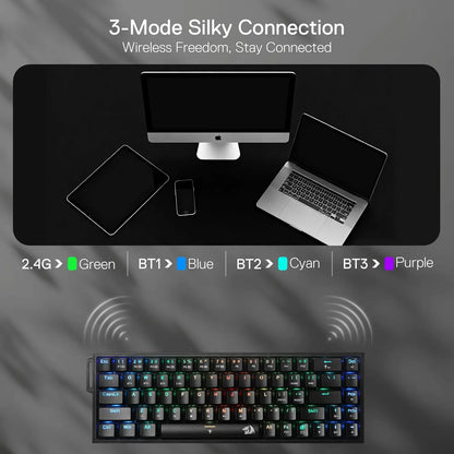Redragon K631 PRO 65% 3-Mode Wireless RGB Gaming Keyboard, 68 Keys Hot-Swappable, Compact Mechanical Keyboard with Hot-Swappable
