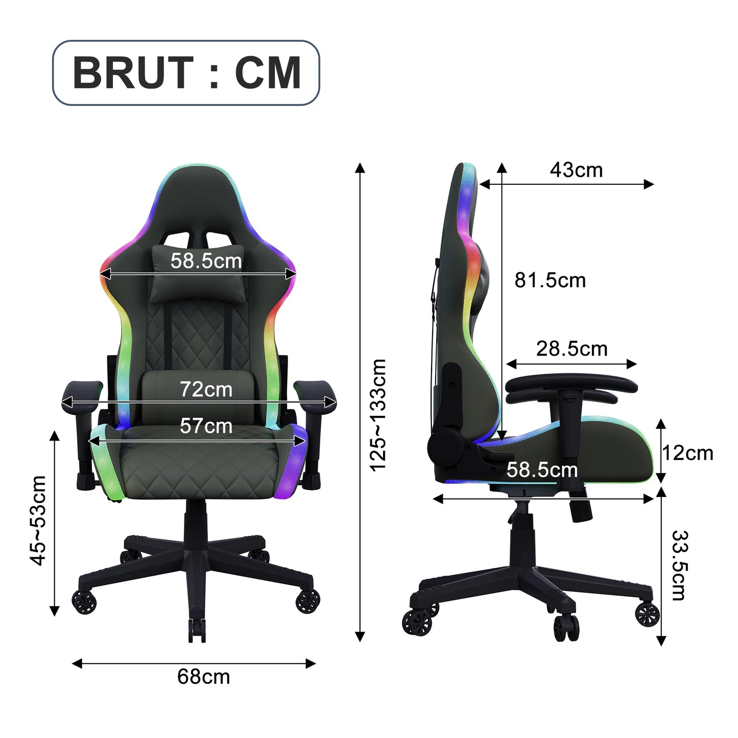 Ergonomic Gaming Chair with LED RGB Lights, Adjustable Gamer Chair with Lumbar Massage Support, Reclining Computer Chair for Teens & Adults
