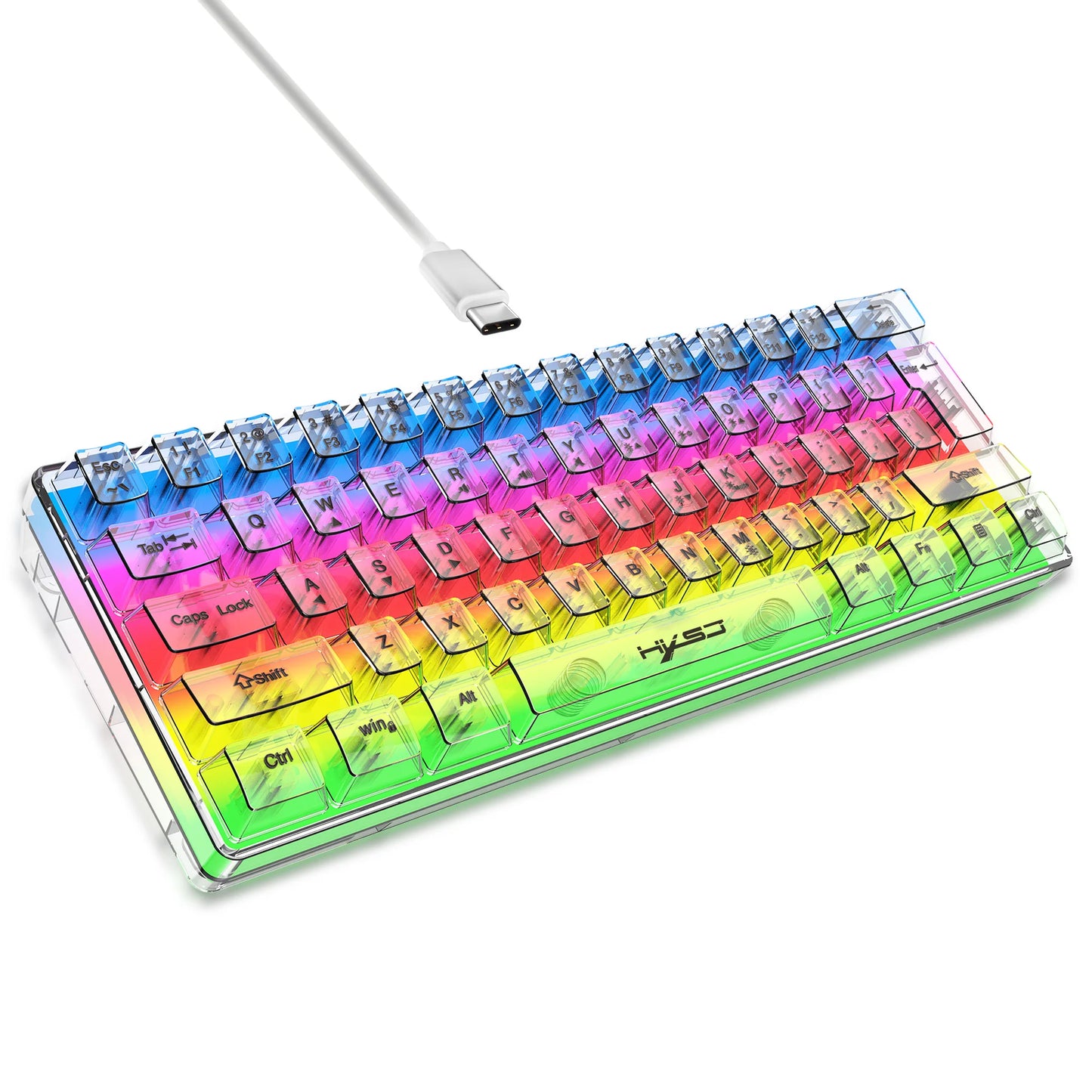 HXSJ 60% kabelgebundene transparente Gaming-Tastatur, RGB-beleuchtet, ultrakompakte wasserdichte kleine Kompakttastatur mit 61 Tasten für PC/Mac