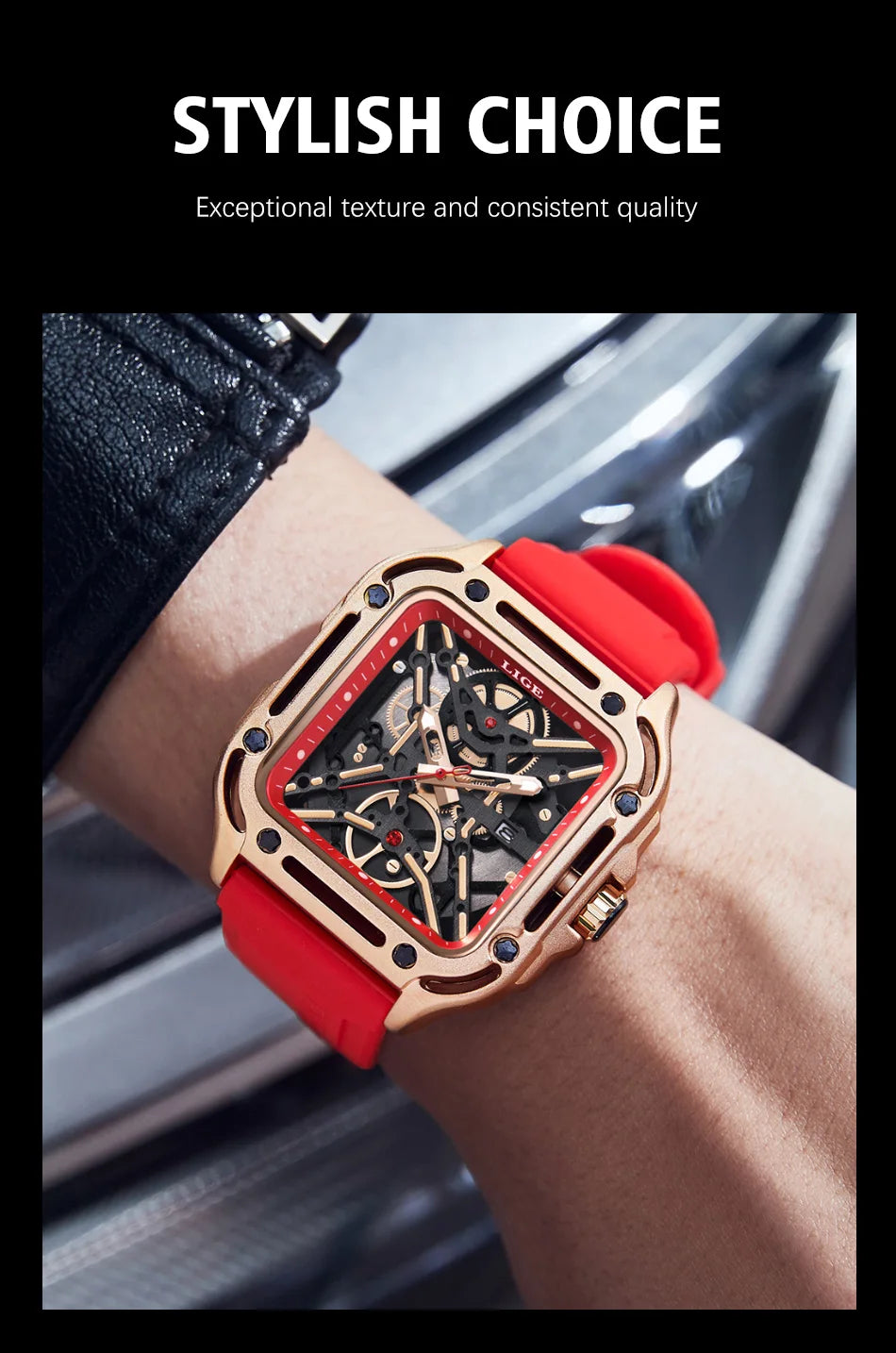 LIGE New Fashion Men Watches Luxury Large Dial Square Design Quartz Watch Casual Silicone Band Men's Sports Watches Reloj Hombre