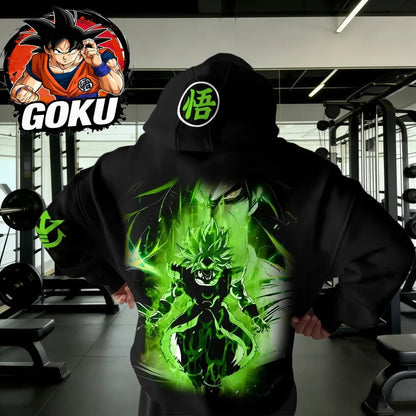 Jesensko-zimska retro gym hoodie majica Dragon Ball 2026 od 100% pamuka s zelenim printom Broly, oversized fitness streetwear za muškarce i žene