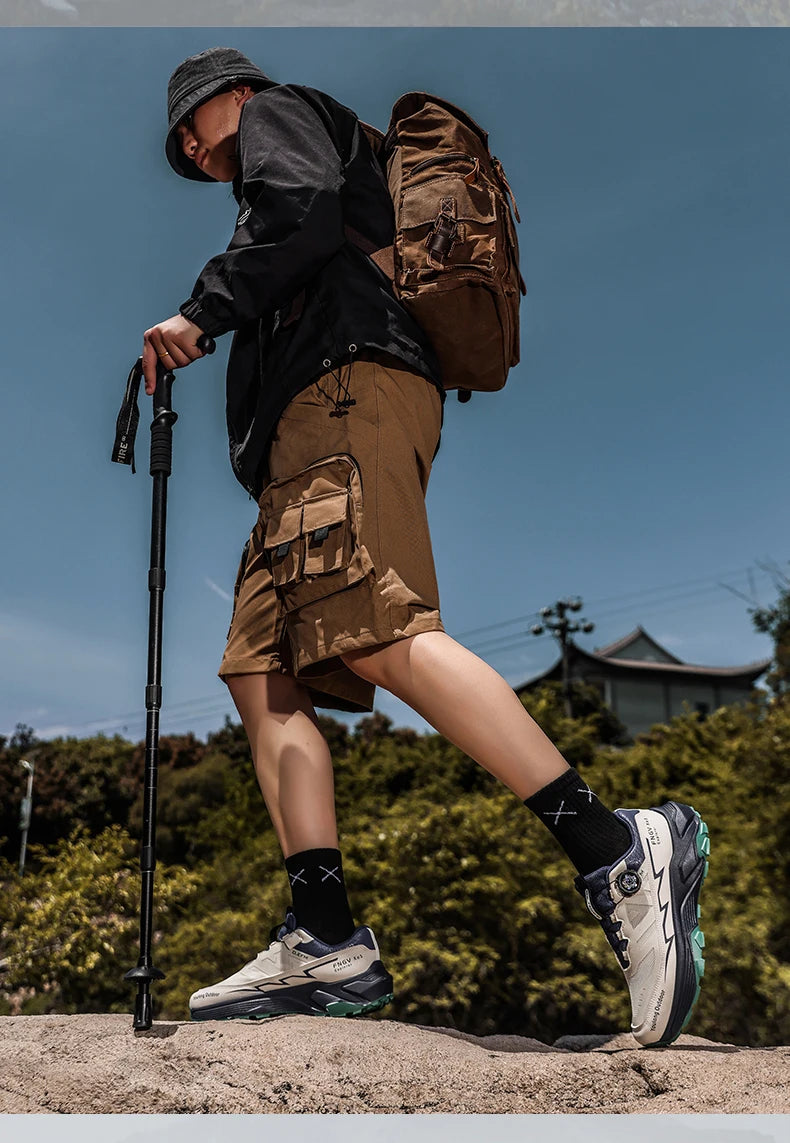 Outdoor Hiking Shoes for Men, Lightweight Trekking Shoes, Breathable Mesh Sneakers, Casual Walking Shoes, Rotating Buckle Design, Non-Slip and Wear-Resistant Trail Shoes, Suitable for Hiking and Camping, 2026 New Running Shoe