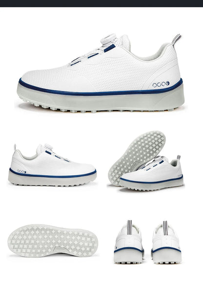 Paar Golfschuhe für Herren, weiß, wasserdicht, mit drehbarer Schnalle, Fitness, ohne Spikes, rutschfest, Golf, Golfer, Training, Golf-Sneaker, Damen