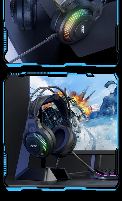 Auriculares Gaming com Fio RGB e Microfone – Headset Gaming com Som Surround de Baixa Latência, Iluminação RGB Elegante, Isolamento de Ruído e Ajuste Confortável