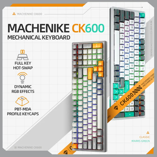 MACHENIKE CK600 Tri-Mode Mechanical Keyboard Full Size Wireless Gaming Keyboard Hot Swappable ANSI Layout For PC Gamer Office