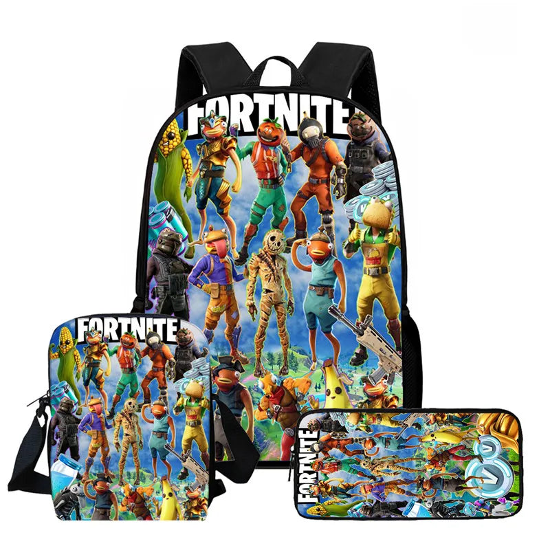 Fortnite 3-piece cartoon set, unisex, includes: Backpack, Crossbody bag, And pencil case  Lightweight and large capacity