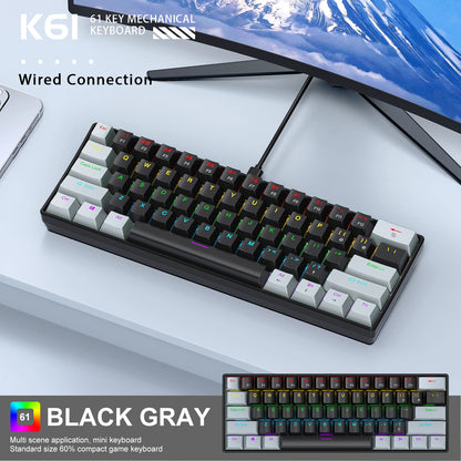 APAYADO K61 60% mini laidinė mechaninė žaidimų klaviatūra Phantom RGB, 61 klavišas, raudoni / mėlyni jungikliai, ergonomiška, nešiojama, skirta PC / nešiojamajam kompiuteriui