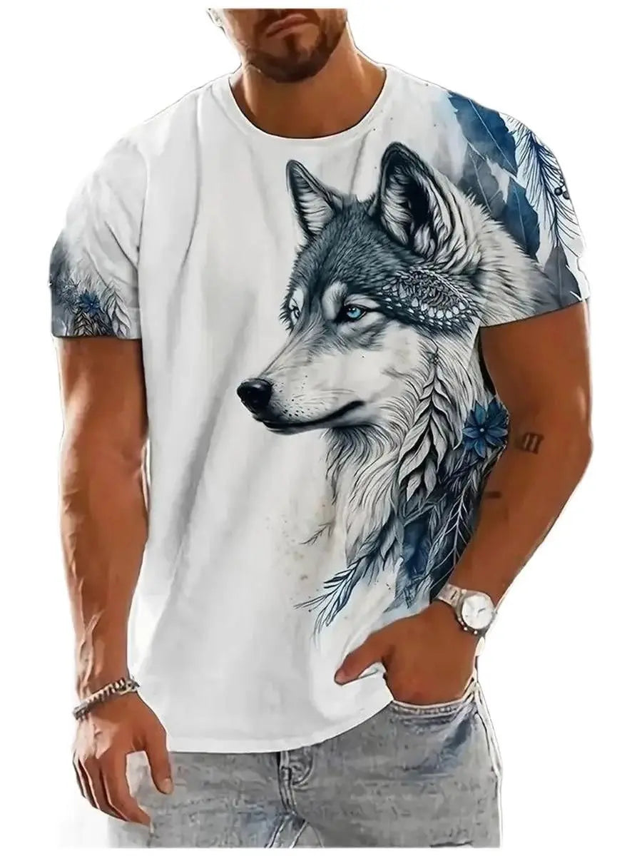 Summer Wolf Animal 3D Print T-Shirts Men Women Hip-hop Short Sleeve T Shirt Casual Oversized Harajuku Y2K Tops Tees Men Clothing