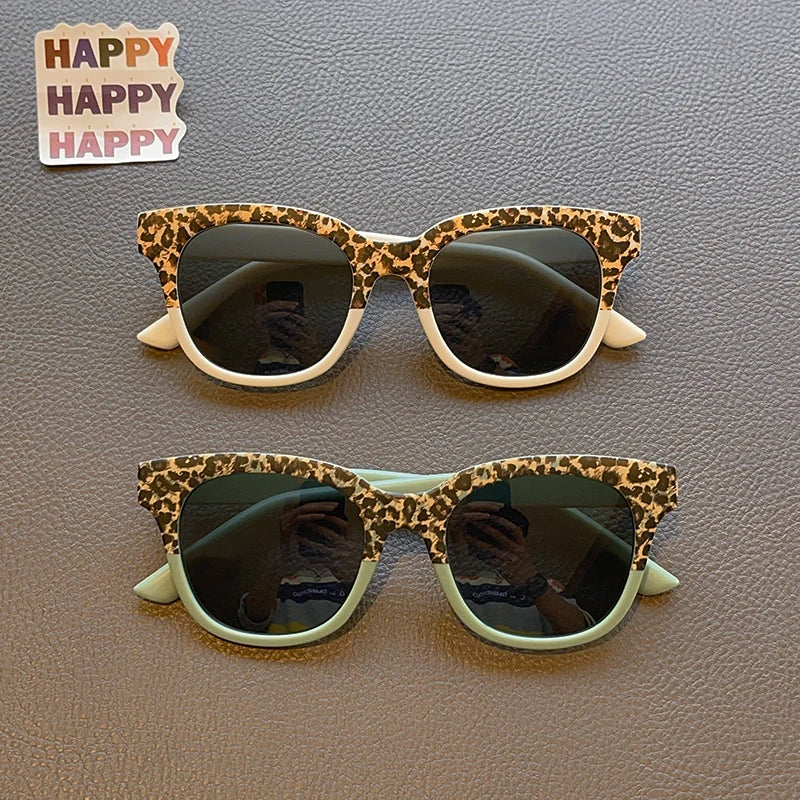 Dětské vintage sluneční brýle s leopardím vzorem, čtvercové, UV400, outdoorové, módní, pro dívky i chlapce, ochranné sluneční brýle pro děti