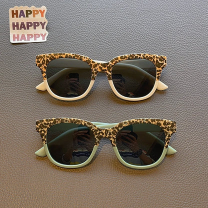 Dětské vintage sluneční brýle s leopardím vzorem, čtvercové, UV400, outdoorové, módní, pro dívky i chlapce, ochranné sluneční brýle pro děti