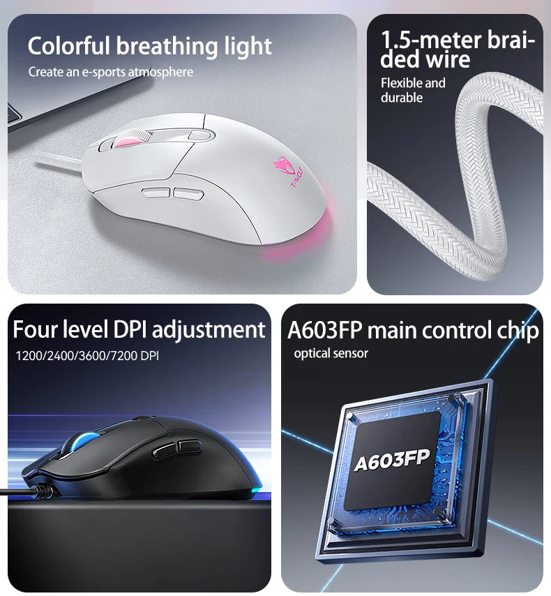 2026 Wired Gaming Mouse RGB with Anti-Slip Grip, 6-Key Ergonomic Gaming Mouse for PC, Desktop & Laptop, Adjustable DPI Wired Gaming Mouse