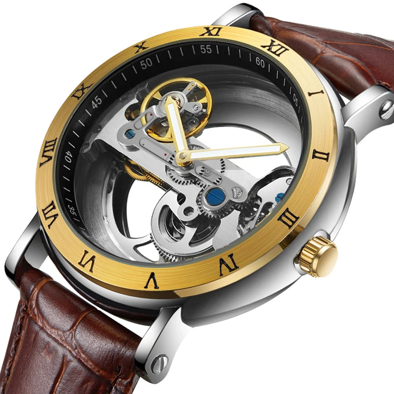Watch Men Automatic Watch Luxury Watch Man Mechanical Wristwatch Skeleton Design Waterproof Leather Strap Male Watch Reloj Hombr