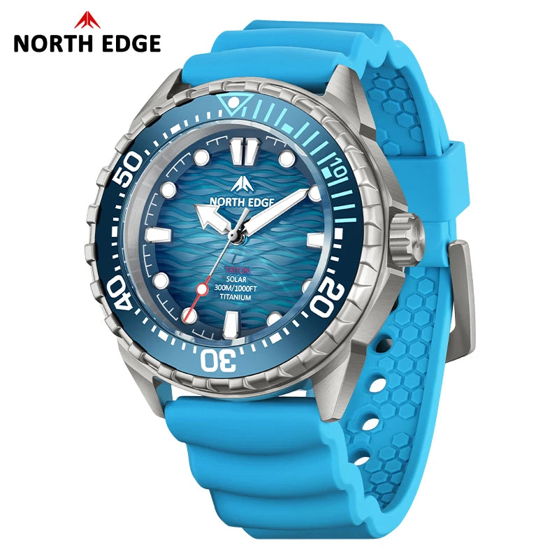 NORTH EDGE 2025 NEW+ TRITON-TI Titanium Solar-Powered Diving Watch Luxury Quartz Watches for Men 300M Waterproof 180+ Day Power