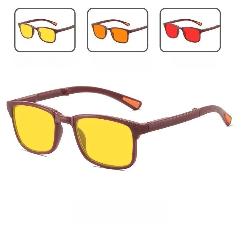 Night Vision Retro Square Women Anti Blue Light Sunglasses UV400 Men Computer Game Anti Radiation Red Orange Sleep Lens Eyewear