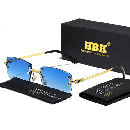 HBK Čtvercové bezrámové sluneční brýle pro ženy, TOP kvalita, retro kovové sluneční brýle pro muže, luxusní, na večírky i do práce, s přechodovými skly