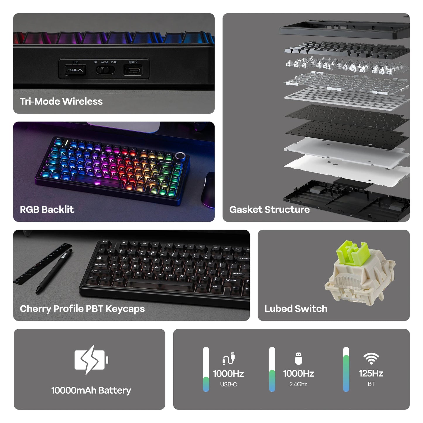 EPOMAKER x AULA F75 Ultra VIA programmierbare mechanische Tastatur, 75 %, ANSI-US-QWERTY-Layout, Gasket-Mount, kabelgebunden/Bluetooth/2.4Ghz kabellos