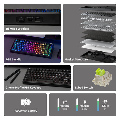 EPOMAKER x AULA F75 Ultra VIA programmierbare mechanische Tastatur, 75 %, ANSI-US-QWERTY-Layout, Gasket-Mount, kabelgebunden/Bluetooth/2.4Ghz kabellos