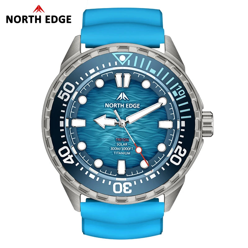 NORTH EDGE TRITON-Ti Solar Powered Dive Watch Titanium Alloy Case Men Luxury Quartz Watches For Men Waterproof 300M