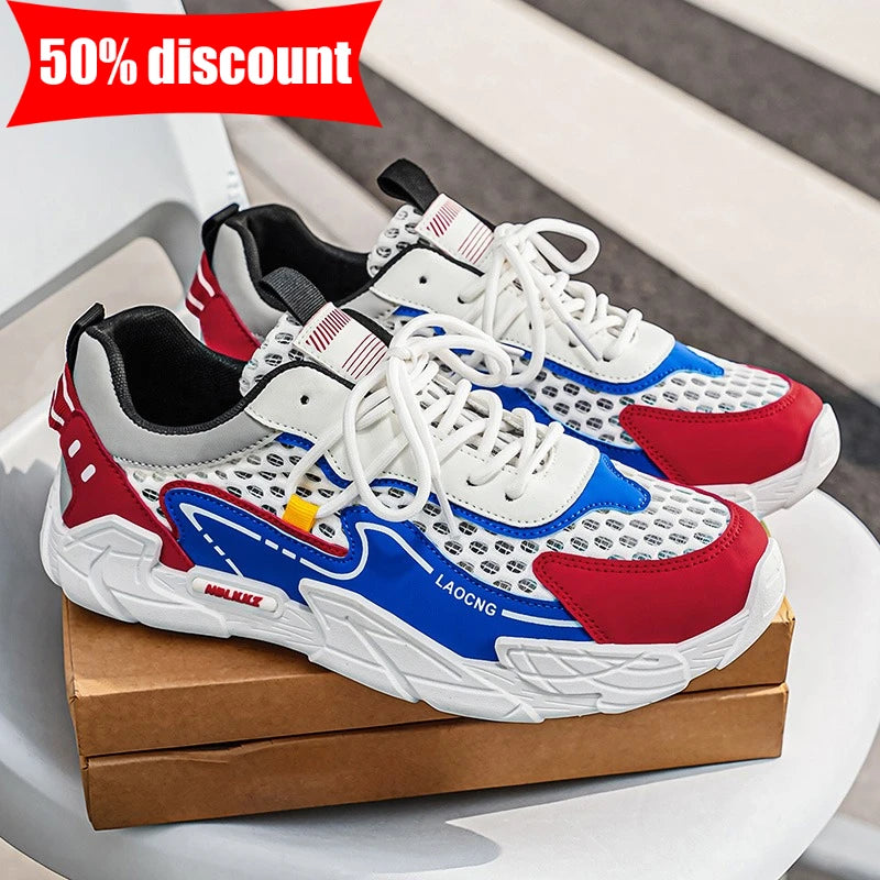 Chaussures de sport pour homme : chaussures de marche estivales en maille, décontractées et tendance, à lacets, neuves, pour les jeunes, idéales pour les trajets quotidiens, confortables et polyvalentes