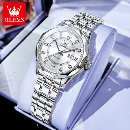 OLEVS 6727 Ladies Watch Automatic Mechanical Watch Stainless Steel Waterproof Calendar Week Watches For Women Luxury Elegant New