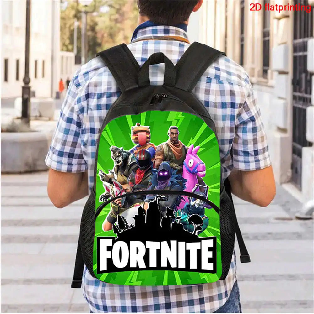 Fortnite Cartoon Backpack w/ Front Pocket & Pencil Case 2PCS - School Set for Boys Girls Age 5-8, Back to School Gift