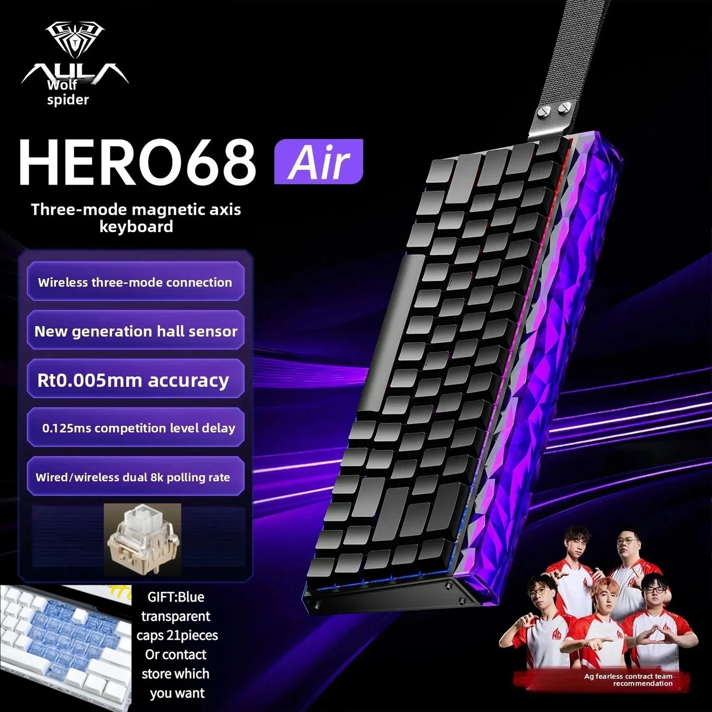 New AULA HERO68 Air 3-mode Magnetic Switch Gaming Mechanical Keyboard E-sport Custom Wired Keyboard Ergonomics Accessories