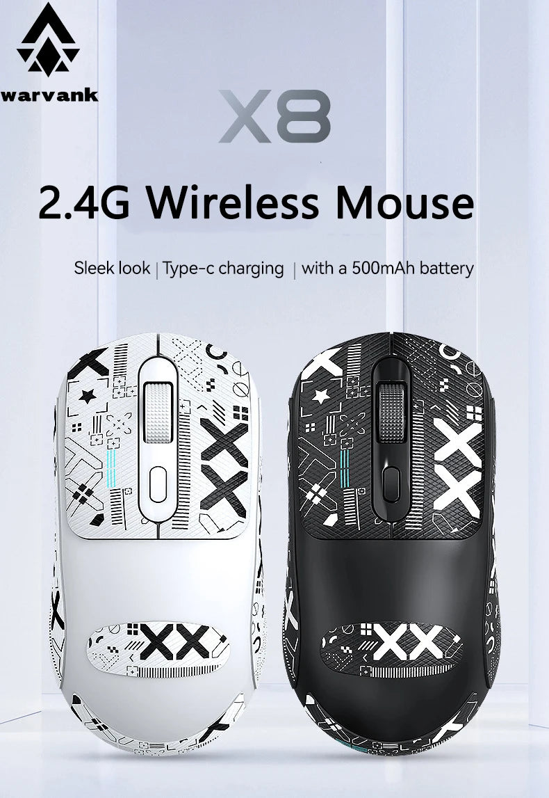 Mouse da gaming wireless Warvank X8 500 mAh ricaricabile TYPE-C, mouse da ufficio adatto a laptop e computer desktop