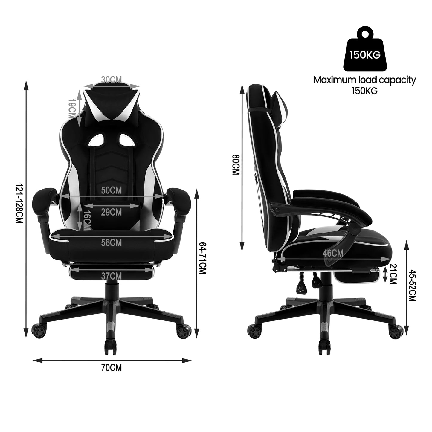 WOLTU Racing Gaming Chair Ergonomic Office Chair with Footrest, Adjustable Reclining Gamer Chair, Swivel Computer Desk Chair with Headrest & Lumbar Support