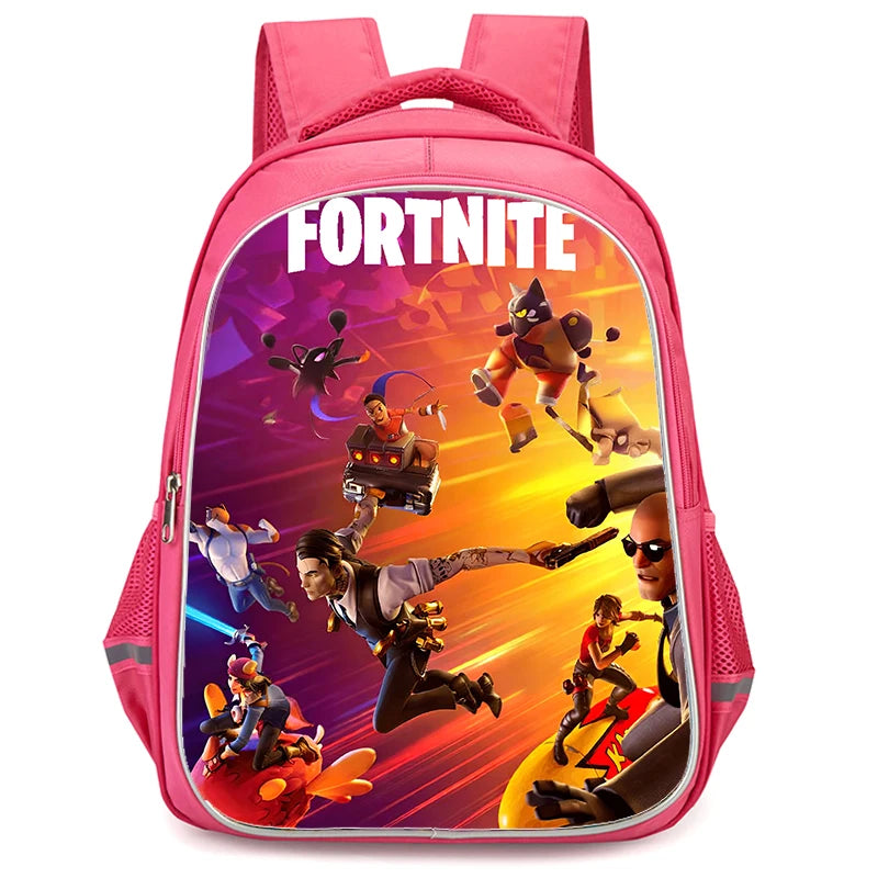 Mochila Fortnite Cartoon vermelha de 16" unissexo com fecho duplo, grande capacidade, mochila escolar para crianças, meninos e meninas dos 5 aos 8 anos