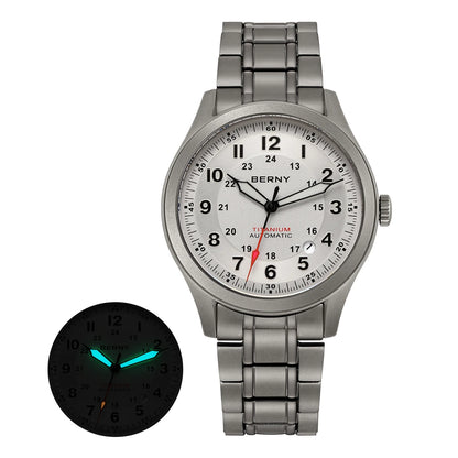 BERNY Full Titanium Automatic Watches for Men Super Luminous Sapphire Mechanical Field Watch Date 10ATM Sports Easy Read