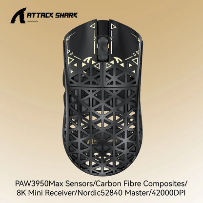 ATTACK SHARK R5 ULTRA Wireless Gaming Mouse - 8K Polling, PAW3950MAX Sensor, 42,000 DPI, Carbon Fiber Ultra-Light for Pro Esport