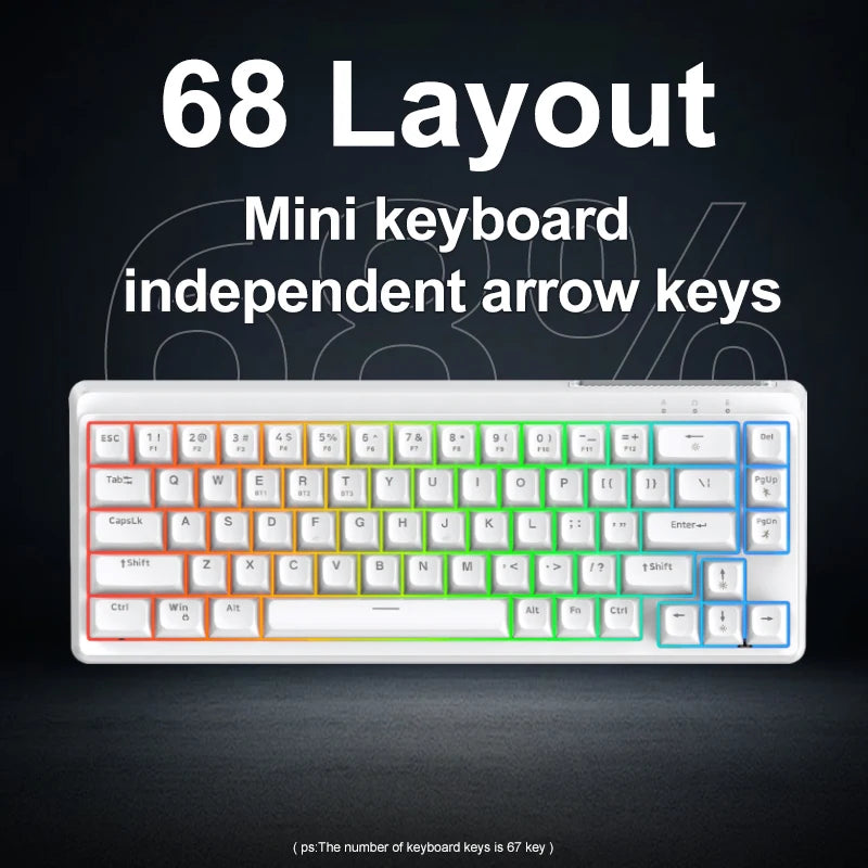 FREEWOLF M68SE Teclado con tacto mecánico de 68 teclas, mini teclado compacto con cable y silencioso para portátiles, gaming y uso de oficina