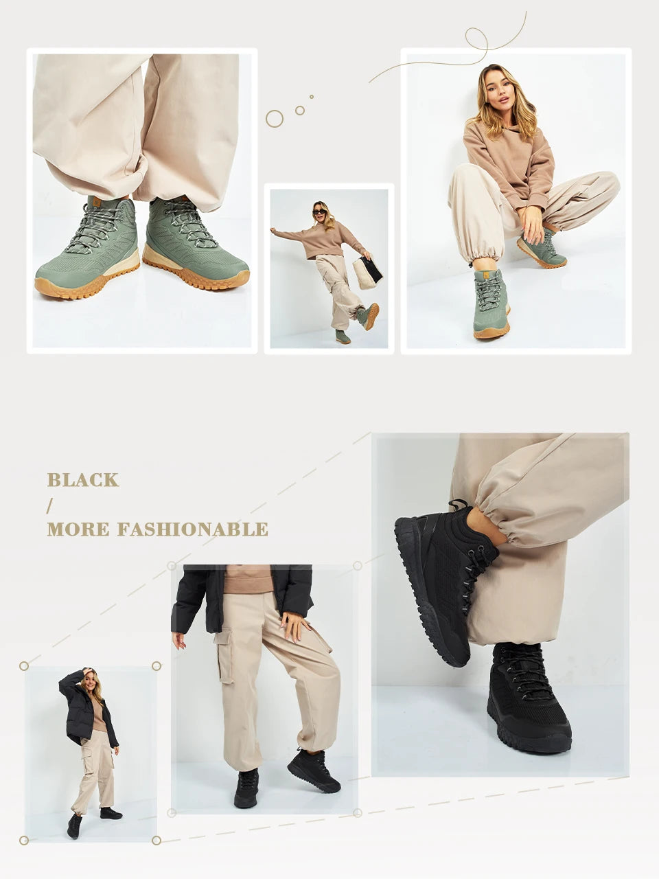 Baasploa Winter Women Sneakers Plush Warm Snow Boots Non-Slip Waterproof Shoes Women Outdoor Boots Walking Shoes