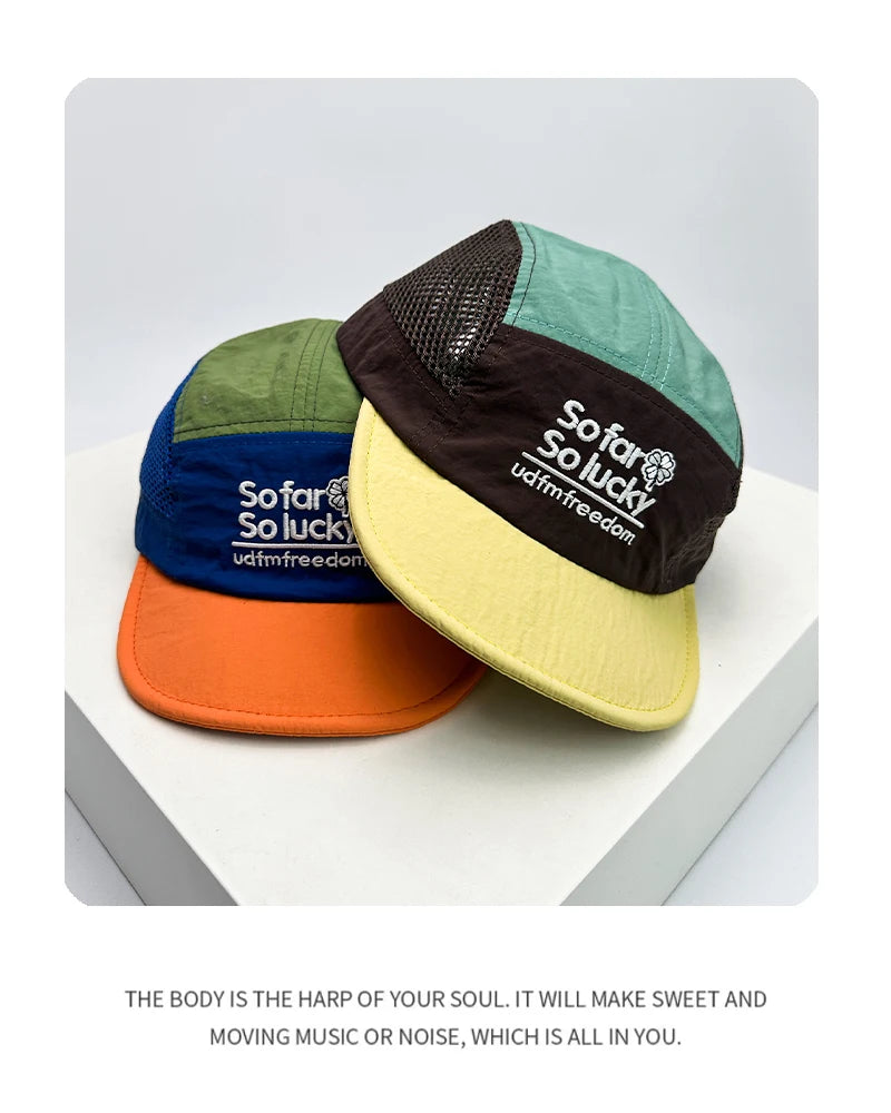 Unisex Flat Eave Embroidered Letters Baseball Hats Breathable Korean Sunshade Quick Drying Peaked Caps Niche Versatile ins