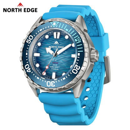 NORTH EDGE TRITON-TI Titanium Stainless Solar-Powered Diving Watch Luxury Quartz Watches For Men 300M Waterproof 180+ Day Power