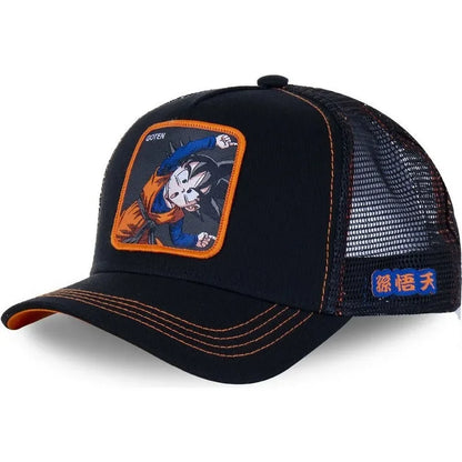 Dragon Ball Buu Goku-Kappe, Sommer-Reisekappe mit Schirm, Herren-Kappe mit Stickerei, im Hip-Hop-Stil, Sonnenvisier, verstellbare Trucker-Netzkappe